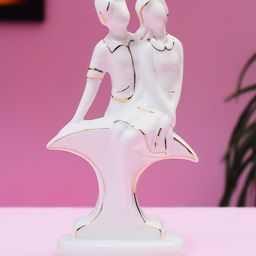 Archies Unisex White and Gold Polyresin Seated Love Couple Showpiece-image-26