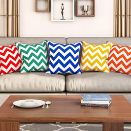 SEJ by Nisha Gupta Multicoloured Set of 5 Printed 16'' x 16'' Square Cushion Covers-18