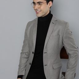 HERE&NOW Men Black Textured Regular Fit Smart Casual Blazer-picture-31