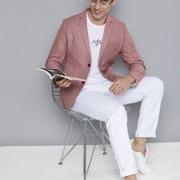 HERE&NOW Men Maroon Textured Regular Fit Smart Casual Blazer-picture-28