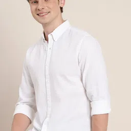 HERE&NOW Geometric Self Design Button-Down Collar Pure Cotton Casual Shirt-image-48