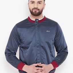 Adobe Men Navy Blue & Red Colourblocked Windcheater and Water Resistant Jacket-30