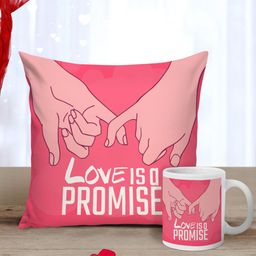 Tied Ribbons Unisex Pink Cushion With Coffee Mug-57
