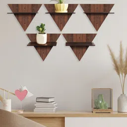 RANDOM Set of 5 Coffee Brown MDF Basic Wall Shelves-32