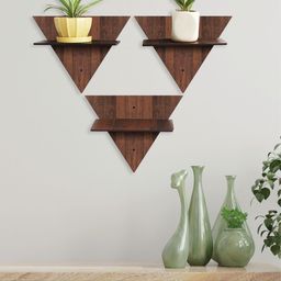 RANDOM Set of 3 Coffee Brown MDF Basic Wall Shelves-21