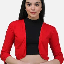 SCORPIUS Women Red Solid Open-Front Crop Shrug-2