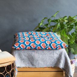 Chumbak Teal Blue & Orange Printed Blooming Buds Seat Cushion-image-4