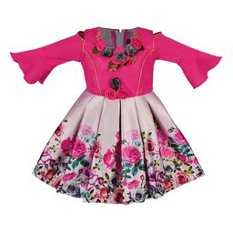 Wish Karo Girls Pink Embellished Fit and Flare Silk Dress-picture-35