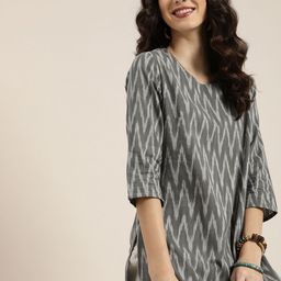 Taavi Women Grey Ikat Printed Casual Kurta-image-61