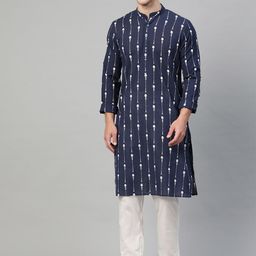 See Designs Men Navy Blue & White Printed Kurta with Pyjamas-picture-30