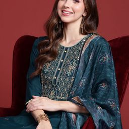 Anouk Women Floral Embroidered Regular Sequinned Kurta with Trousers & Dupatta-picture-3