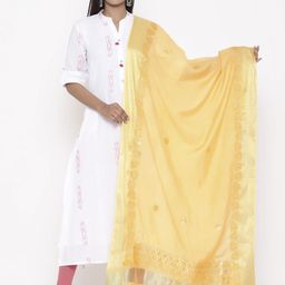 SOUNDARYA Yellow Embroidered Dupatta-12