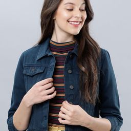 Tokyo Talkies Women Blue Solid Crop Denim Jacket-picture-9