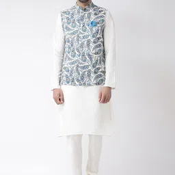 KISAH Men White Solid Kurta with Churidar-image-55
