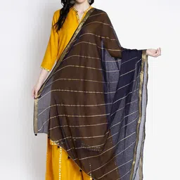 Clora Creation Women Navy Blue & Gold-Coloured Striped Kota Dupatta-image-84