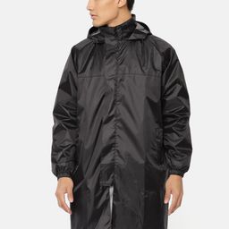 Plutus Men Black Solid Hooded Longline Waterproof Rain Jacket-image-5