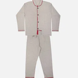 TINY HUG Boys Grey Melange Solid Night Suit-97