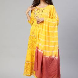 Readiprint Fashions Cotton Floral Embroidered Maxi Ethnic Dress With Dupatta-picture-12