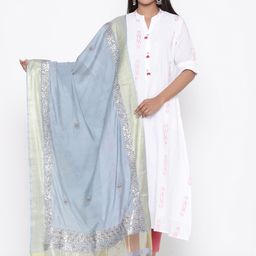 SOUNDARYA Grey & Gold-Toned Embroidered Dupatta-19