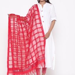 SOUNDARYA Red & Silver-Toned Embroidered Dupatta-1