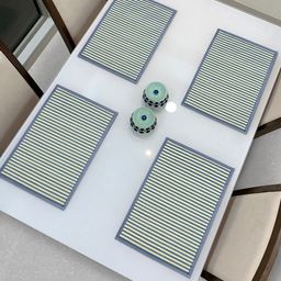 HOKIPO Set Of 4 Blue & Beige Striped Reversible Bamboo Table Placemats-9