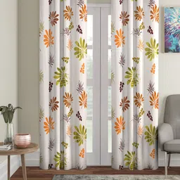 Cortina Beige & Orange Set of 2 Digital Printed Long Door Curtains-50