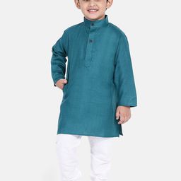 BownBee Boys Teal Green Solid Kurta with Pyjamas-21