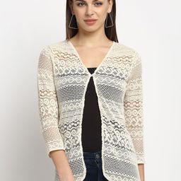 Rute Women Off-White Self Design Cotton Open Front Shrug-9