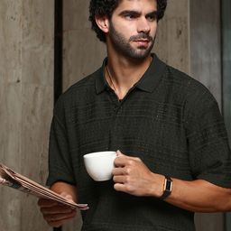 Campus Sutra Men Self Design Polo Collar Cotton Oversized T-shirt-image-48