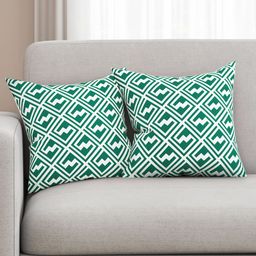 SEJ by Nisha Gupta Green Set of 2 Printed 16'' x 16'' Square Cushion Covers-36