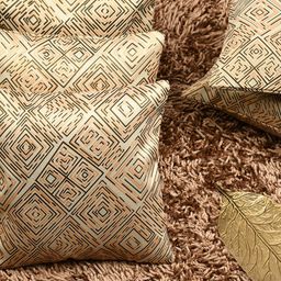 HOUZZCODE Beige & Orange Set of 5 Geometric Square Cushion Covers-29
