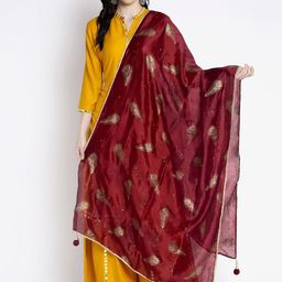 Clora Creation Women Maroon & Gold-Coloured Printed Dupatta-52