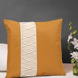 IMUR Mustard Yellow & Cream-Coloured Set of Single Solid Square Cushion Covers-image-18