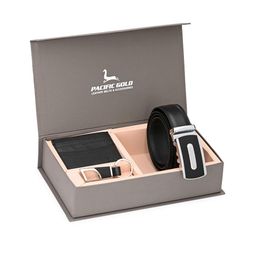 Pacific Gold Men Black & Silver-Toned Genuine Leather Accessory Gift Set-image-101