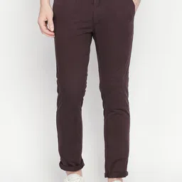 Basics Men Maroon Tapered Fit Solid Regular Trousers-image-53