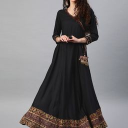 YASH GALLERY Women Black Solid Maxi Dress-picture-28