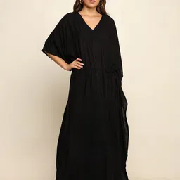 CRAFTBAZAR V-Neck Solid Embroidered Maxi Dress-image-13