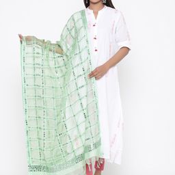 SOUNDARYA Green & Silver-Toned Embroidered Dupatta-52
