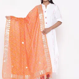 SOUNDARYA Orange & Silver-Toned Printed Dupatta-42