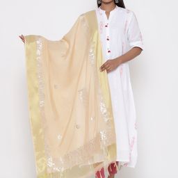 SOUNDARYA Beige & Silver-Toned Embroidered Dupatta-18
