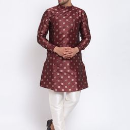 KLOTTHE Men Maroon Ethnic Motifs Printed Regular Straight Kurta & Pyjamas-picture-17
