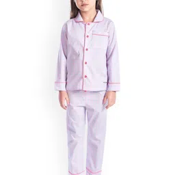 Cherry Crumble Girls Pink & Off-White Checked Night suit-image-88