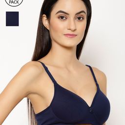 Floret Navy Blue Solid Non-Wired Heavily Padded Push-Up Bra-16