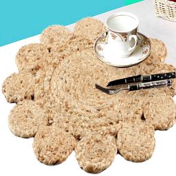 BELLA TRUE Set Of 6 Beige Solid Cotton Jute Round Table Placemats-30