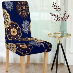 Cortina Navy Blue & Beige Printed Chair Cover-30