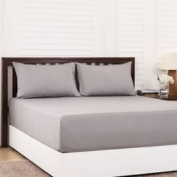 MASPAR Grey Solid 200 TC Cotton 1 King Bedsheet with 2 Pillow Covers-image-81