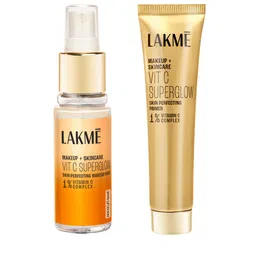 Lakme Makeup+Skincare VitC Superglow Skin Perfecting Primer 30ml & Makeup Fixer 60ml image 1