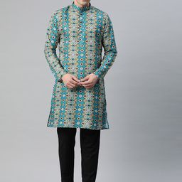 Luxrio Men Ethnic Motifs Printed Mandarin Collar Kurta-picture-41
