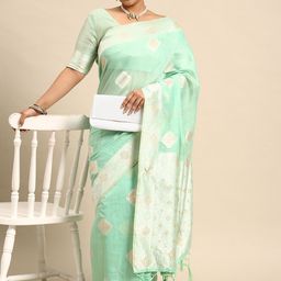 Sztori Ethnic Motifs Zari Linen Blend Banarasi Saree-picture-47