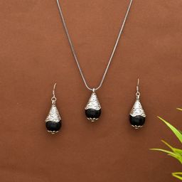 Silvermerc Designs Silver-Toned & Black Brass Silver-Plated Jewellery Set-11